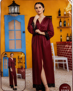 Premium Silk Lace Night Gown for Women – Maroon