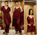 Premium Silk 5-Piece Nightwear Set for Women